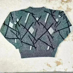 VINTAGE Victorrio Uomo 80s 90s Black Gray White Cosby Sweater Men Large